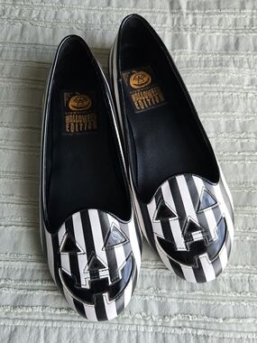 Halloween Edition Black & White Striped Ballet Flats